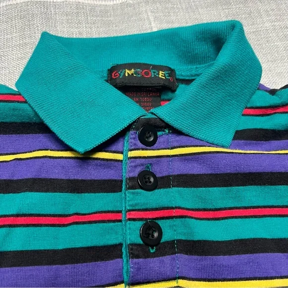Gymboree Rainbow Tag Vintage 90s Rugby‎ Polo Stripes Teal Long Sleeve Boys - Picture 4 of 10